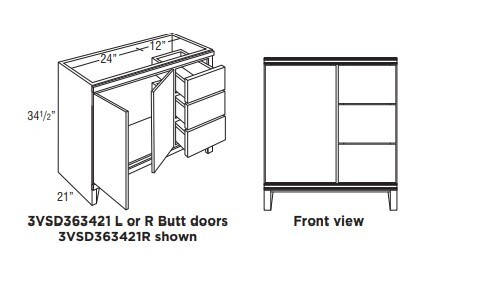 Omni Sink Double Door 3 Drawer Base 36" Wide (Left) - Mineral