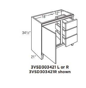 Omni Sink Single Door 3 Drawer Base 30"" Wide (Left) - Graphite