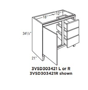 Omni Sink Single Door 3 Drawer Base 30" Wide (Right) - Hammock